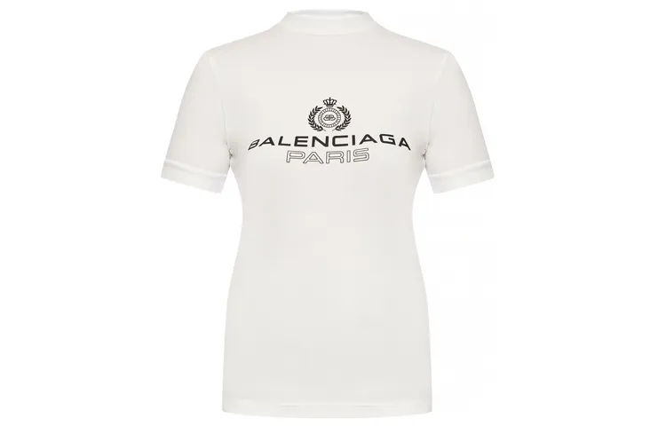 Balenciaga T-Shirts Women's White Crew Neck Moderate Nipped-in Waist
