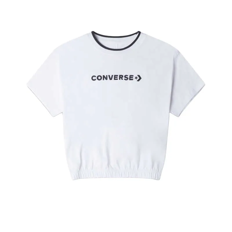 Converse Crop Tops Women's White Crew Neck Moderate