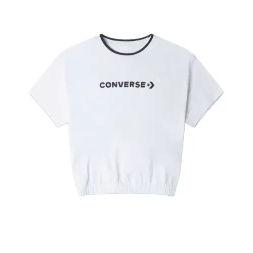 Converse Crop Tops Women's White Crew Neck Moderate