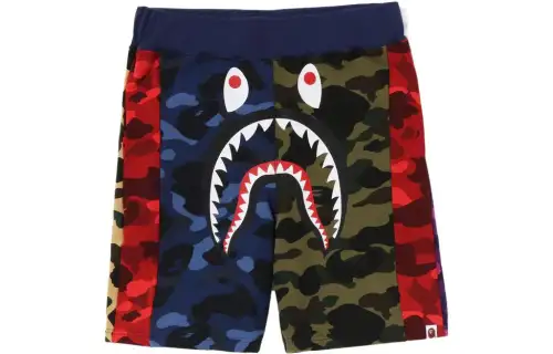 A BATHING APE Commemorative camouflage rubber shark, sports blue shorts, print