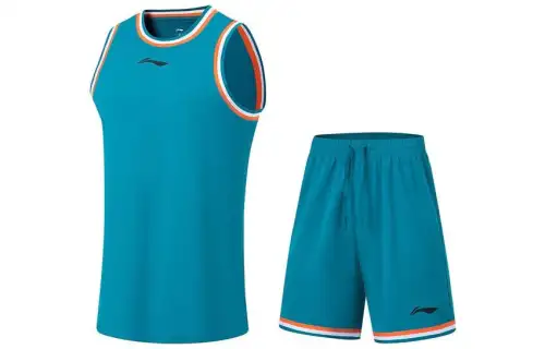 LiNing Sports Basketball Series Logo Printed Sweat-Absorbent Game Basketball Suit Men's Tide Blue + Tide Blue