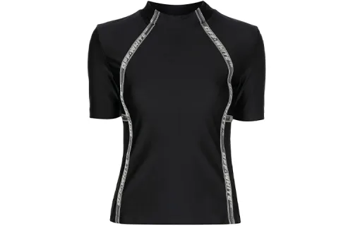 OFF WHITE Dinosaur Series T Shirts Women's Black Half Turtleneck Moderate Straight Fit
