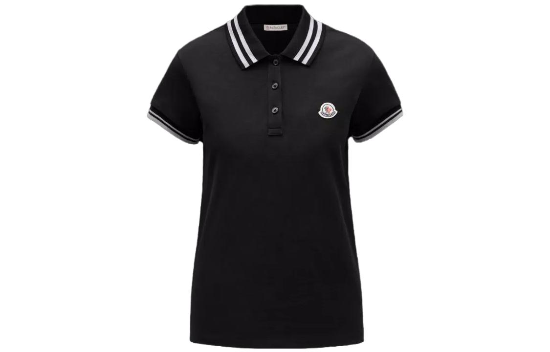 Женская футболка Moncler Logo Patch Polo Shirt (черная)