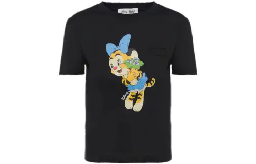 MIU MIU T Shirts Women's Black Crew Neck Moderate Straight Fit