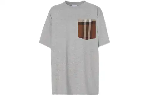 Burberry Check Print Pocket Tee 'Pale Grey Melange'