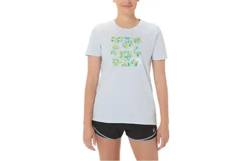ASICS T Shirts Women's Soft Sky Color Crew Neck Moderate Straight Fit