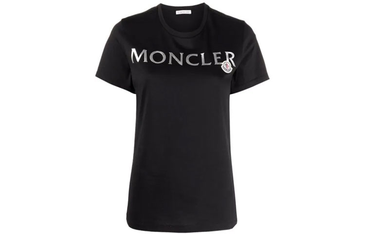 Женская футболка Moncler Patch Logo (черная)