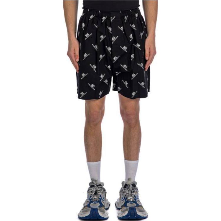 Balenciaga Balenciaga Logo Printed Elastic Waist Casual Shorts Regular Fit Men's Black