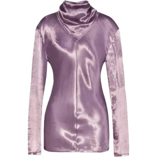 Bottega Veneta T Shirts Women's Lavender Stand Collar Moderate