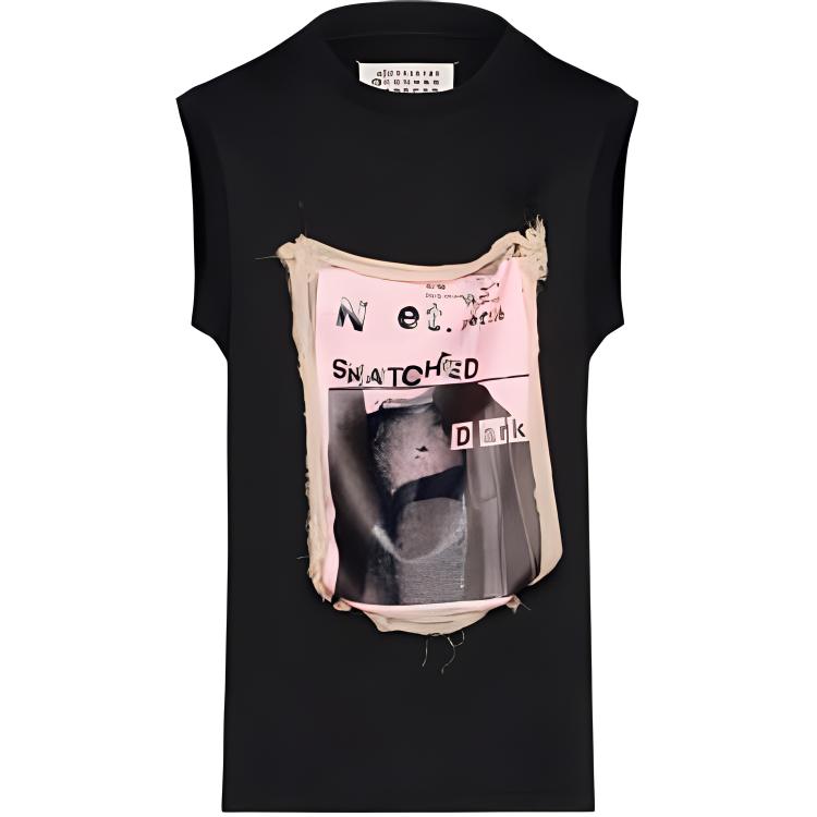 Женская футболка Maison Margiela Без рукавов (черно-розовая)
