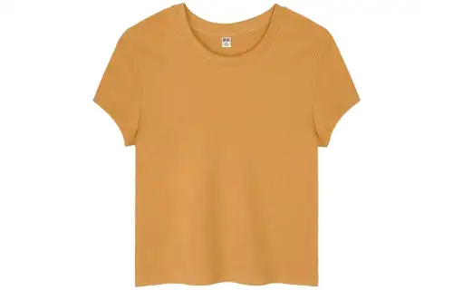 UNIQLO T Shirts Women's Earth Yellow Crew Neck Moderate Straight Fit