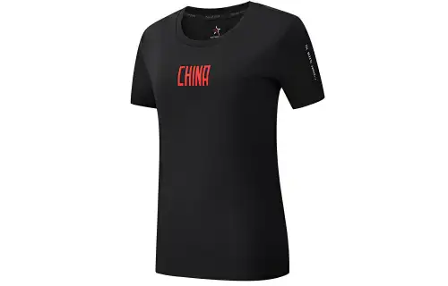 ANTA T Shirts Women's Black Crew Neck Moderate Straight Fit