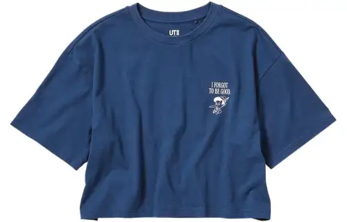UNIQLO Crop Tops Women's Sea Blue Crew Neck Moderate
