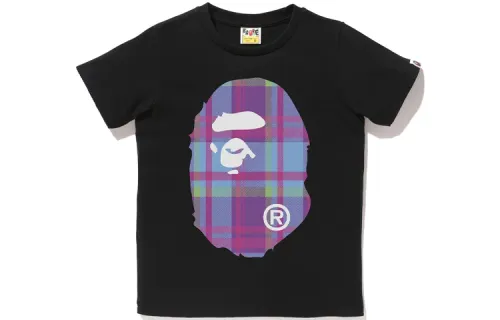 Bape Check Big Ape Head Jr Kids Tee White/Purple