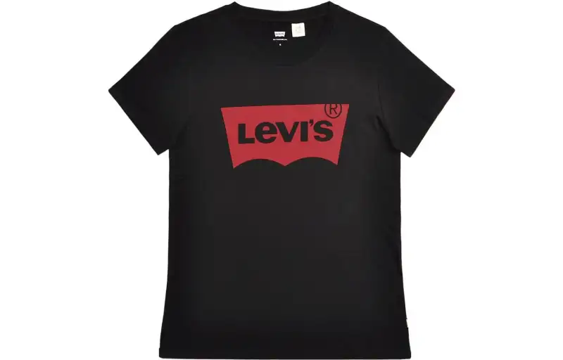 Levis T Shirts Women's Black Crew Neck Moderate Straight Fit