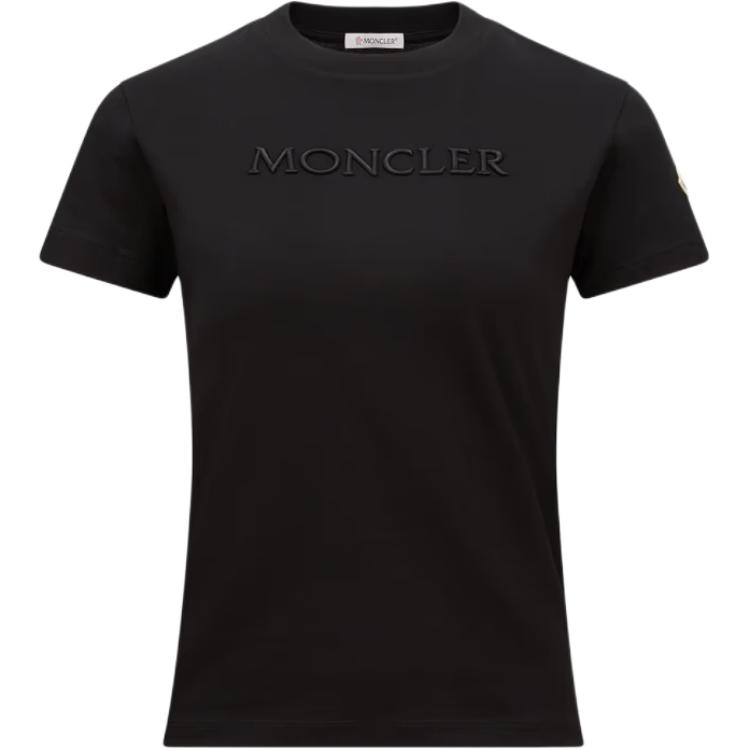Женская футболка Moncler Embroidered Tonal Logo (черная)