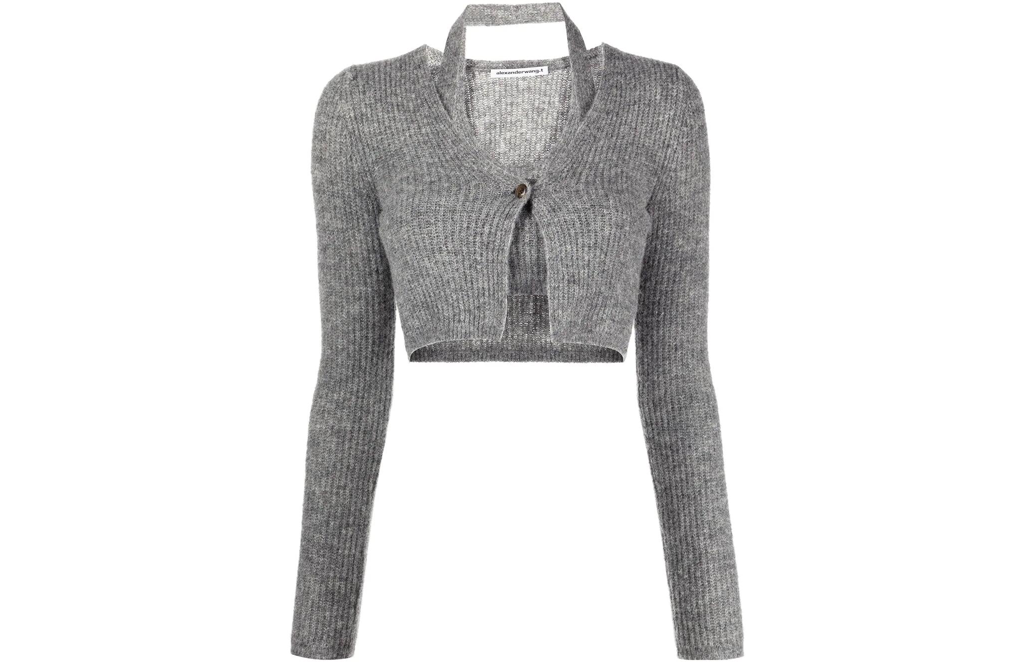 Alexander wang SS22 solid color ribbed knit layered short slim fit crop top for women gray