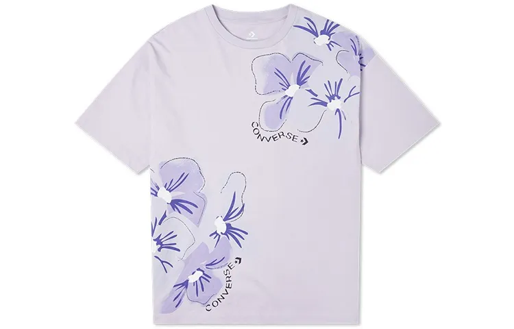 Converse IWD T-Shirts Women's Light Purple Crew Neck Moderate Straight Fit
