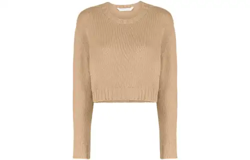 PALM ANGELS Crop Tops Women's Sand Yellow Crew Neck Moderate