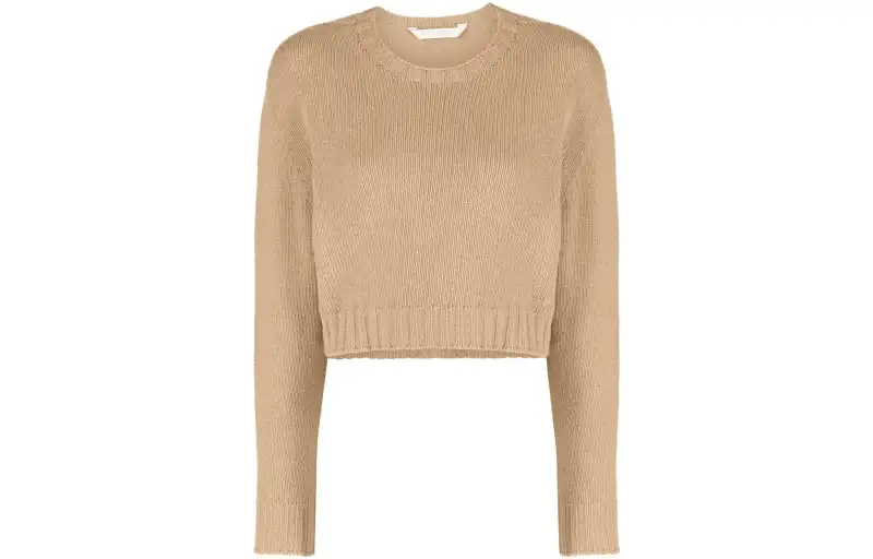 PALM ANGELS Crop Tops Women's Sand Yellow Crew Neck Moderate