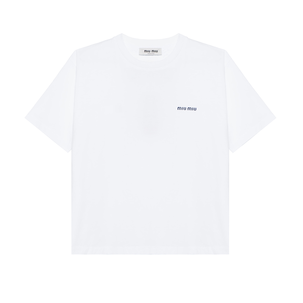 MIU MIU FW24 Letter Print Crew Neck Short Sleeved T Shirt Women's White