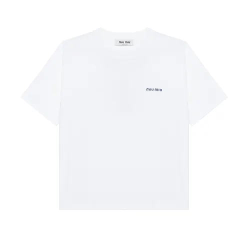 MIU MIU FW24 Letter Print Crew Neck Short Sleeved T Shirt Women's White