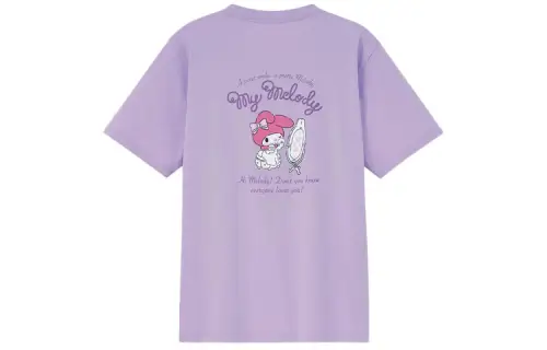 UNIQLO X Sanrio T Shirts Women's Light Blue Purple Crew Neck Moderate Straight Fit