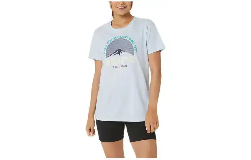 ASICS ADVENTURE CREW T Shirts Women's Light Blue Crew Neck Moderate Straight Fit