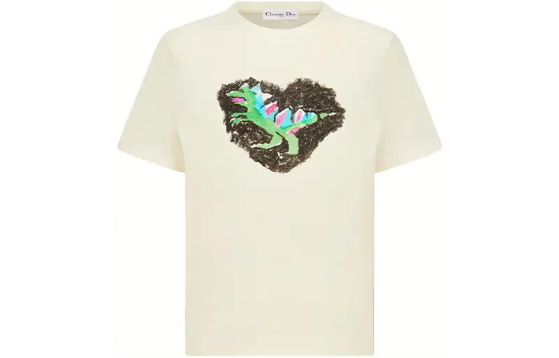 DIOR Quarterly New Products T Shirts Women's Ecru Crew Neck Moderate Straight Fit