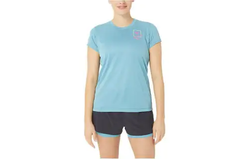 ASICS T Shirts Women's Blue Crew Neck Moderate Other