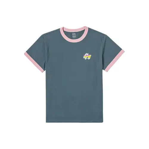Vans T Shirts Women's Gray Blue Crew Neck Moderate
