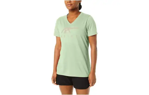 ASICS T Shirts Women's Whisper Green V Neck Moderate Straight Fit