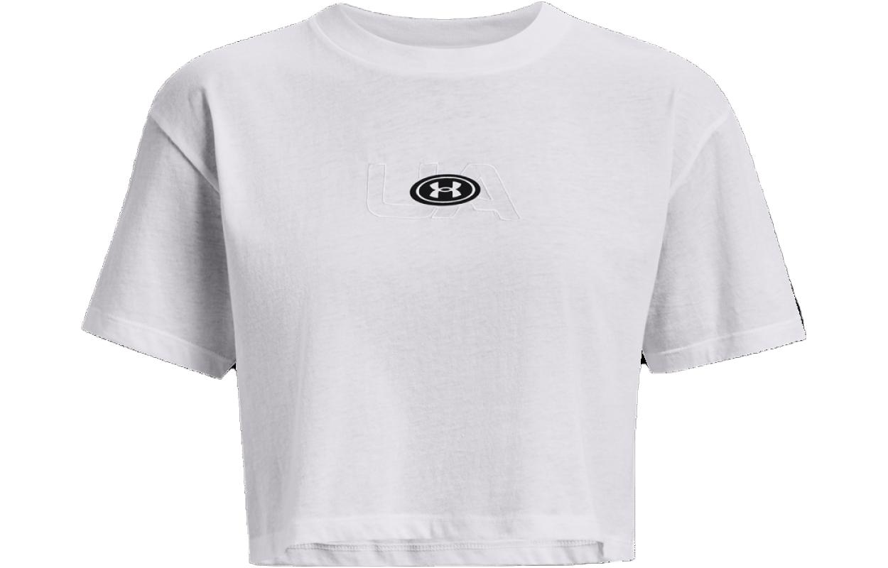 Under Armour Crop Tops Women's White Crew Neck Moderate