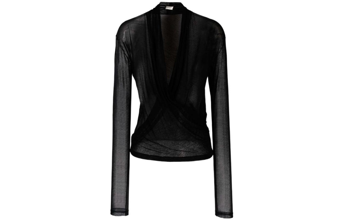SAINT LAURENT T Shirts Women's Black V Neck Thin Straight Fit