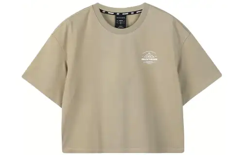 Skechers T Shirts Women's Rock Beige/00V8 Crew Neck Moderate Straight Fit