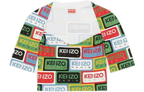 KENZO All Over Logo Printed Crewneck Crop Top