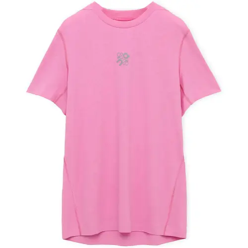 LOEWE x On SS24 Solid Color Letter Logo Label Crew Neck Loose Fit Short Sleeved T Shirt T Shirt Women's Pink