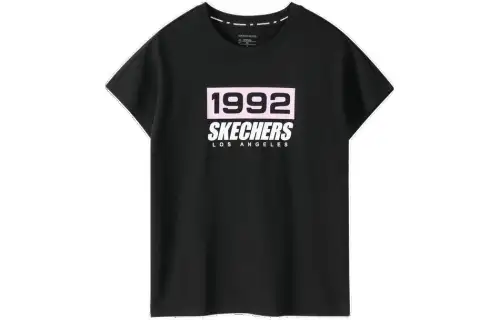 Skechers T Shirts Women's Black/0018 Crew Neck Moderate Straight Fit