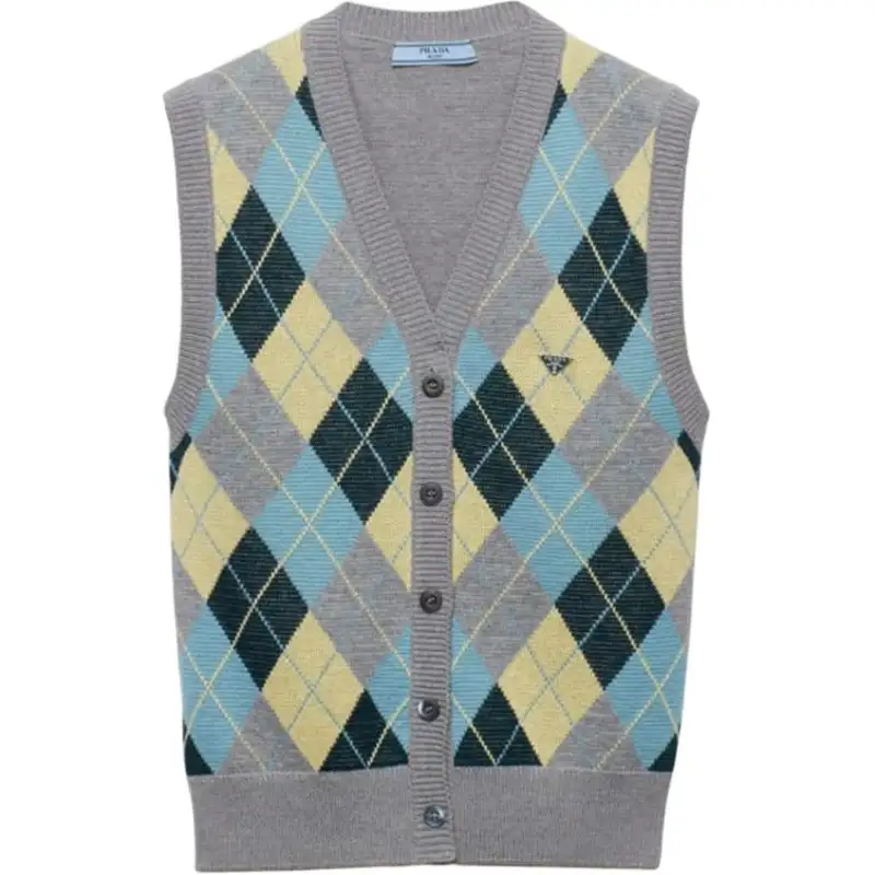 PRADA Checked Buttoned Knitted Vest