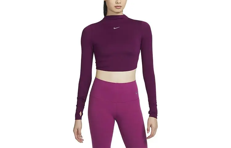 Nike T-Shirts Women's Bordeaux Burgundy Half-Turtleneck Moderate Straight Fit