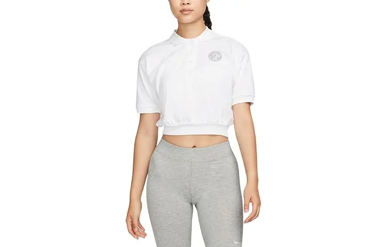 Nike T-Shirts Women's White Lapel Moderate Cinched Waist