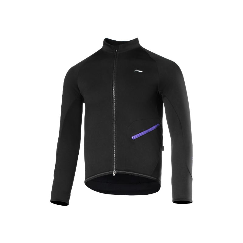 Li Ning Windproof Thermal Long Sleeved Fleece Lined Moisture Wicking Sports & Outdoors Cycling Clothing Unisex Black