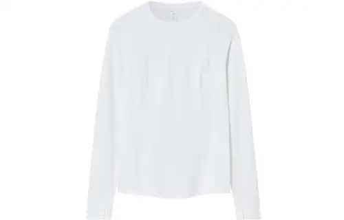 ANTA Champion All Weather Collection T Shirts Women's Papyrus White Crew Neck Thickened And Fleece Lined Straight Fit