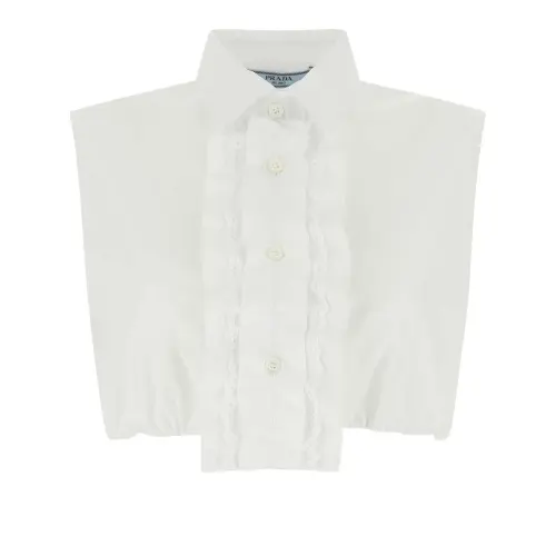 PRADA Crop Tops Women's White Stand Collar Moderate