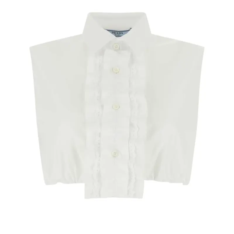 PRADA Crop Tops Women's White Stand Collar Moderate