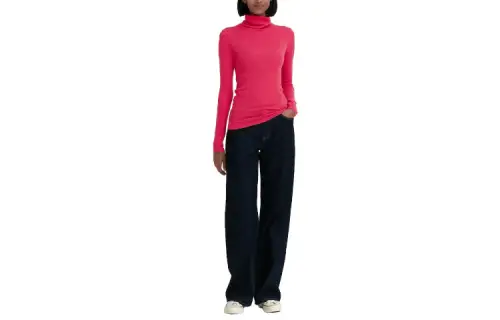 UNIQLO T Shirts Women's Peach Pink Lapel Moderate Straight Fit