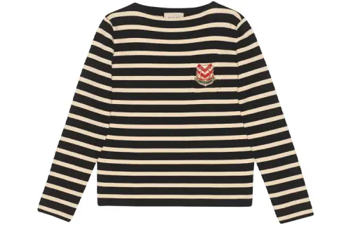 GUCCI T Shirts Women's Black White Stripes Crew Neck Moderate Straight Fit