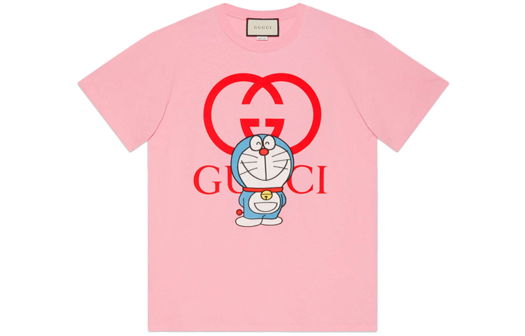 Женская футболка Gucci x Doraemon (розовая) — фото 1