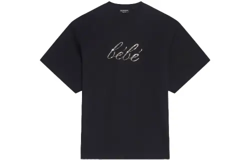 Balenciaga SS22 Sequins Letter Logo Crew Neck Short Sleeved T Shirt T Shirt Women's Women's Black