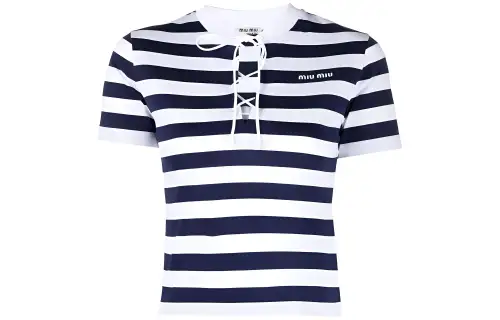 MIU MIU T Shirts Women's Blue With White Lettering Crew Neck